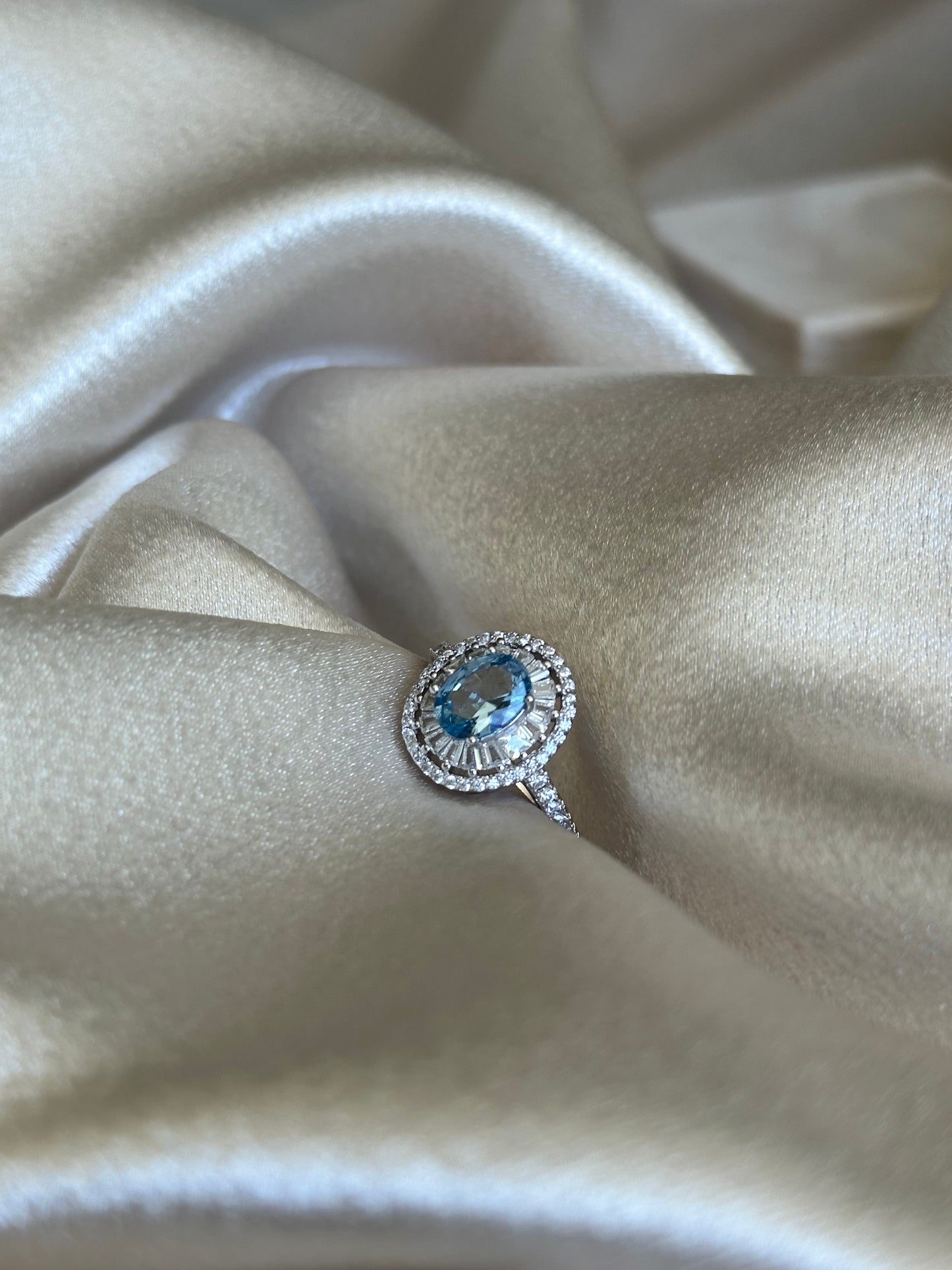 Aquamarine Halo Ring