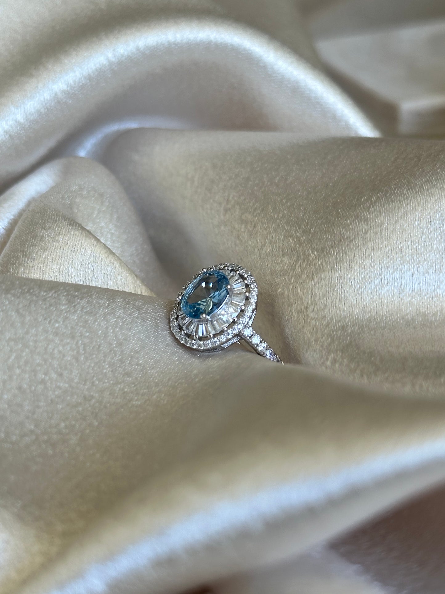 Aquamarine Halo Ring