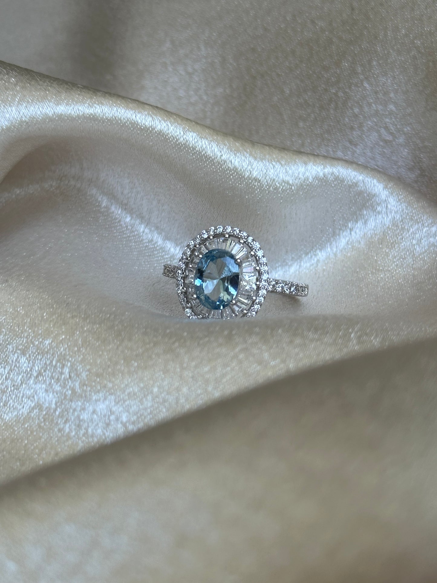 Aquamarine Halo Ring