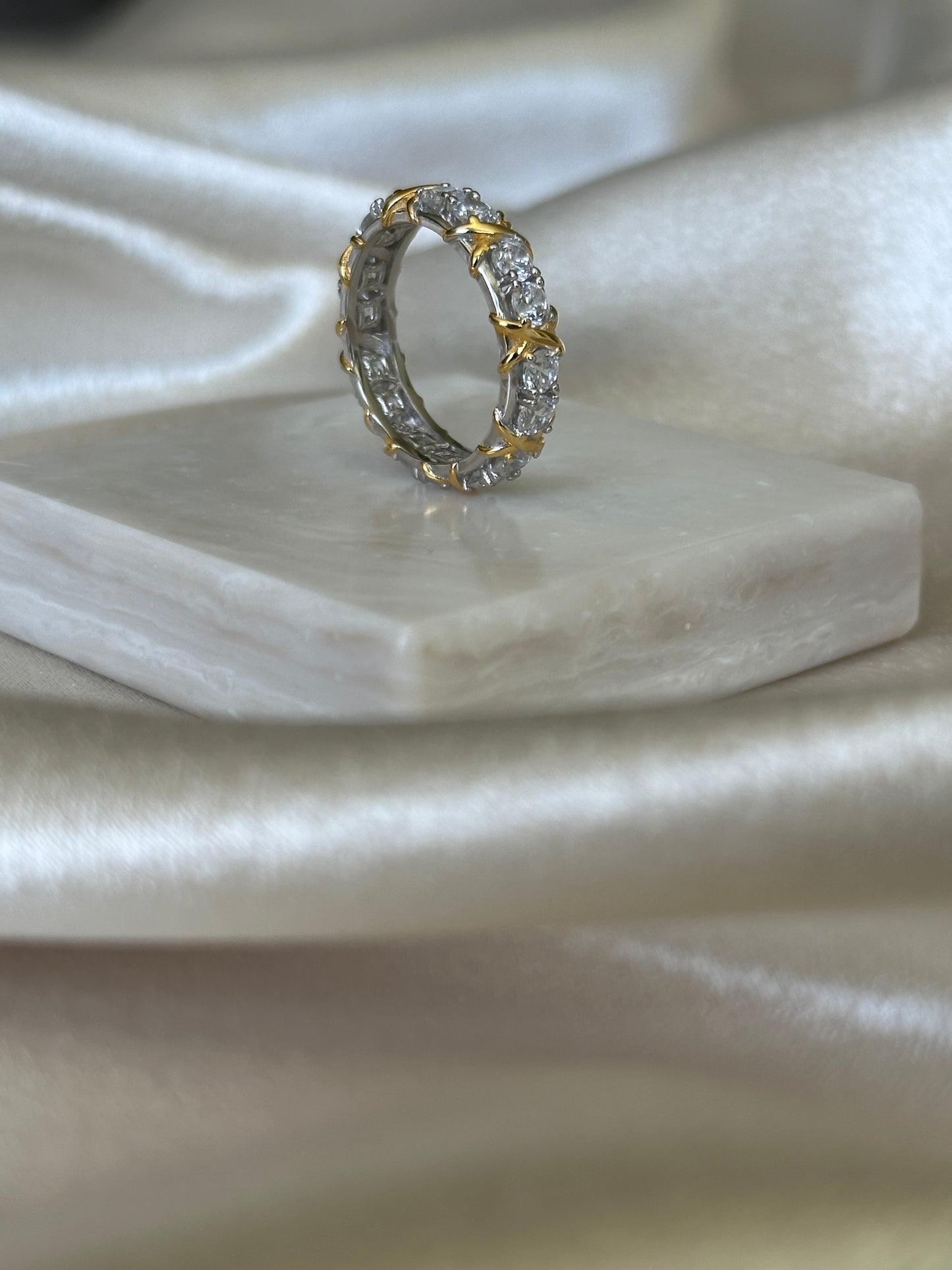 Silver Diamond Ring with Gold Accent