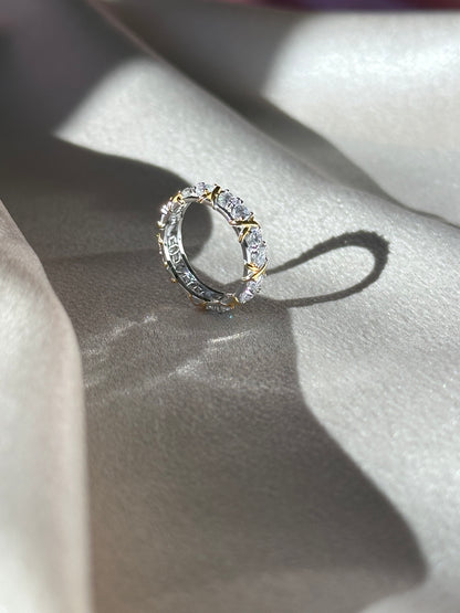 Silver Diamond Ring with Gold Accent