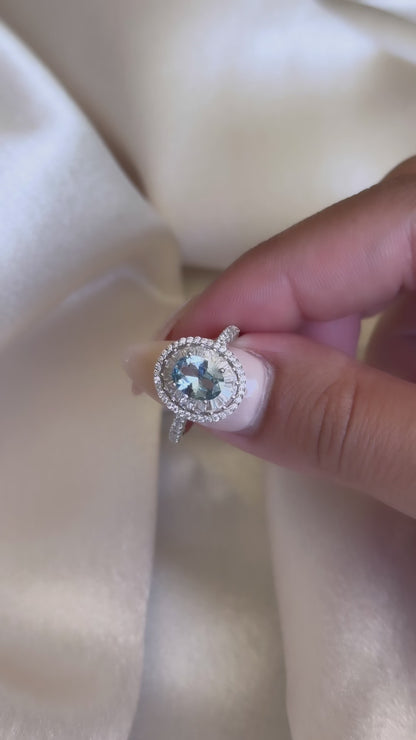 Oval Aquamarine Halo Ring